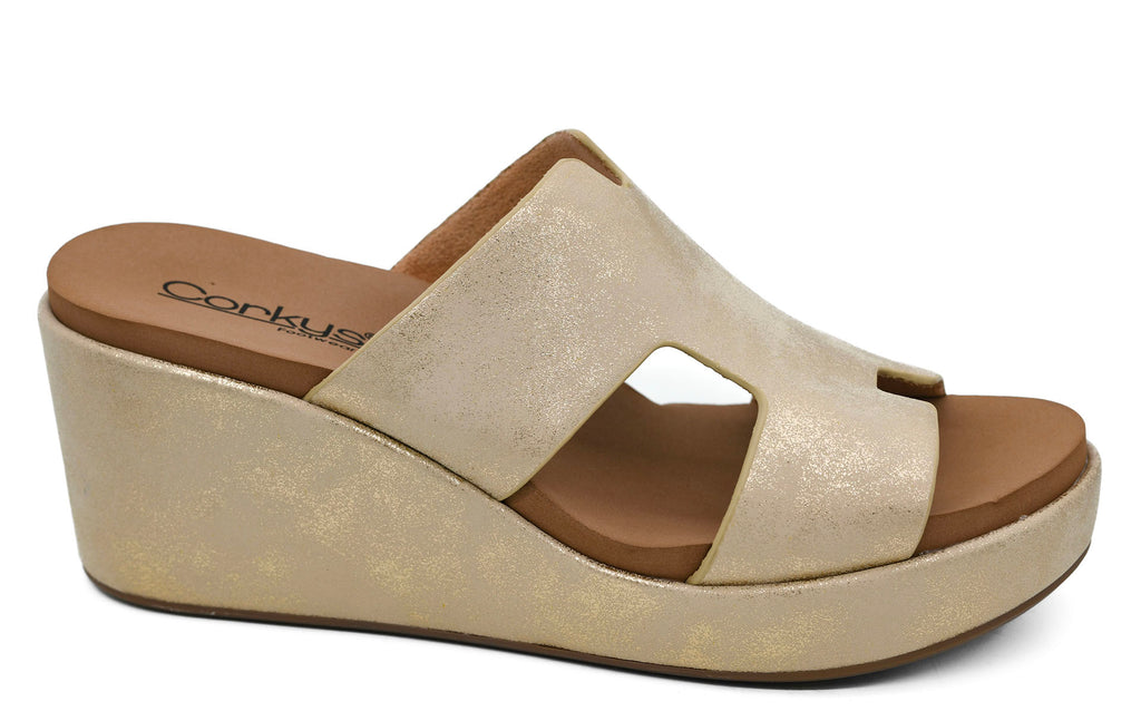 Pucker Up Gold Metallic Wedge Sandal