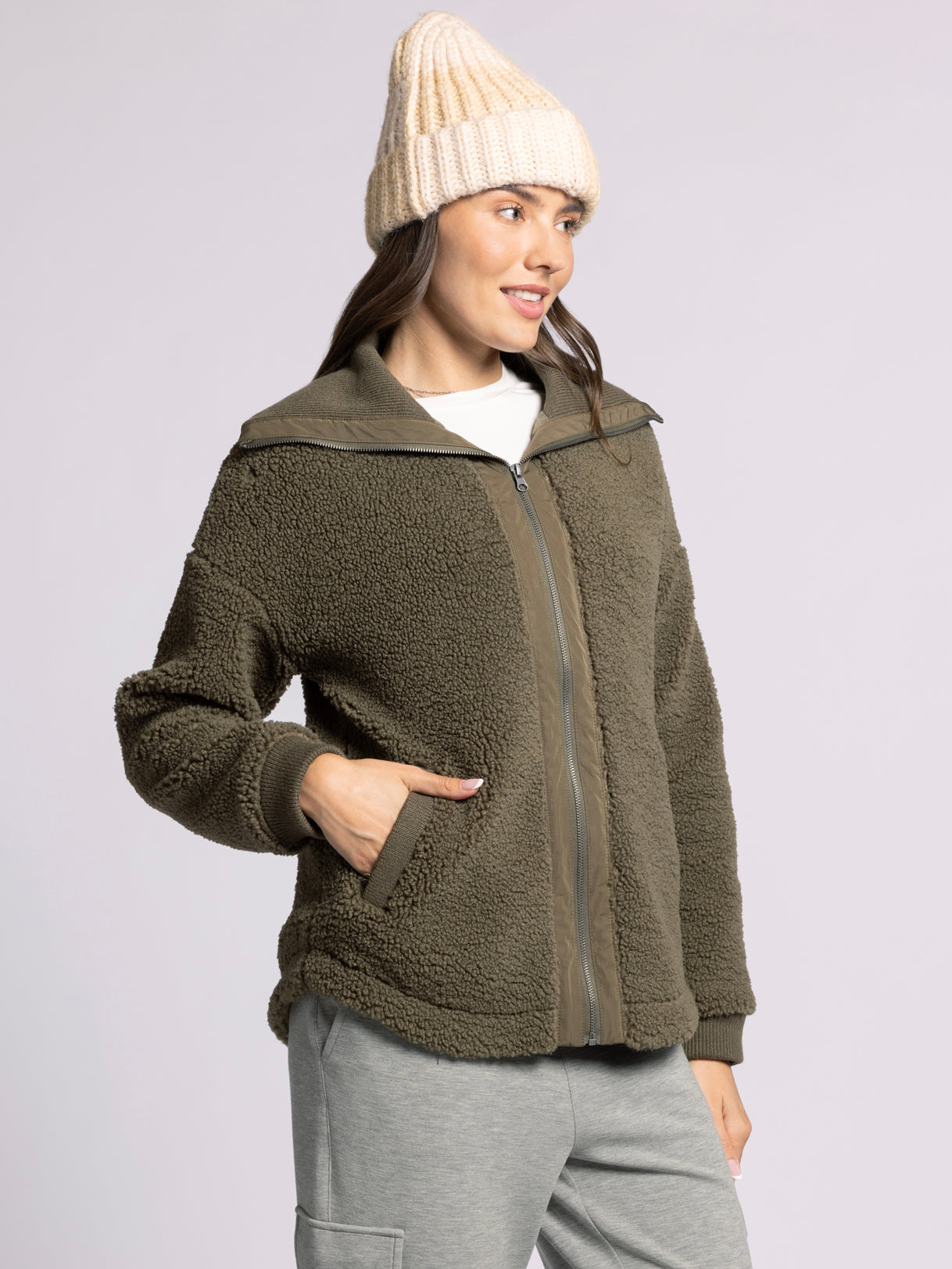 Trista Fleece Jacket in Dark Olive