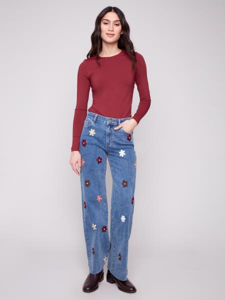 Floral Embroidered Wide Leg Denim by Charlie B