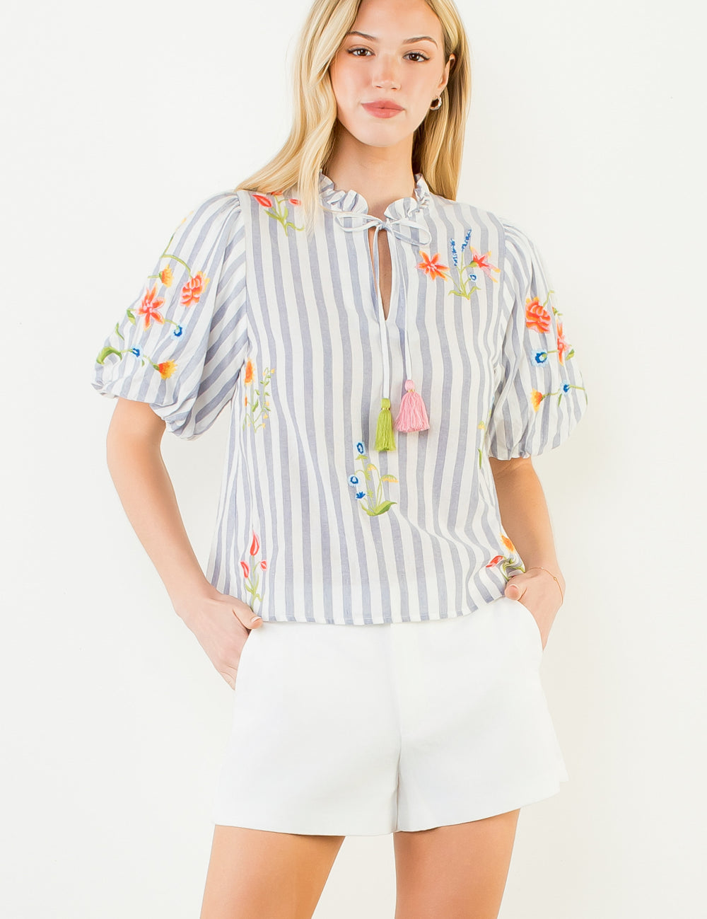 Vail Striped Puff Sleeve Blouse by THML