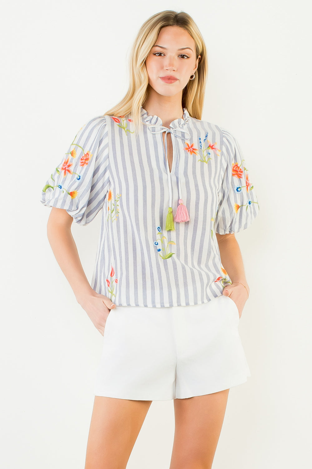 Vail Striped Puff Sleeve Blouse by THML