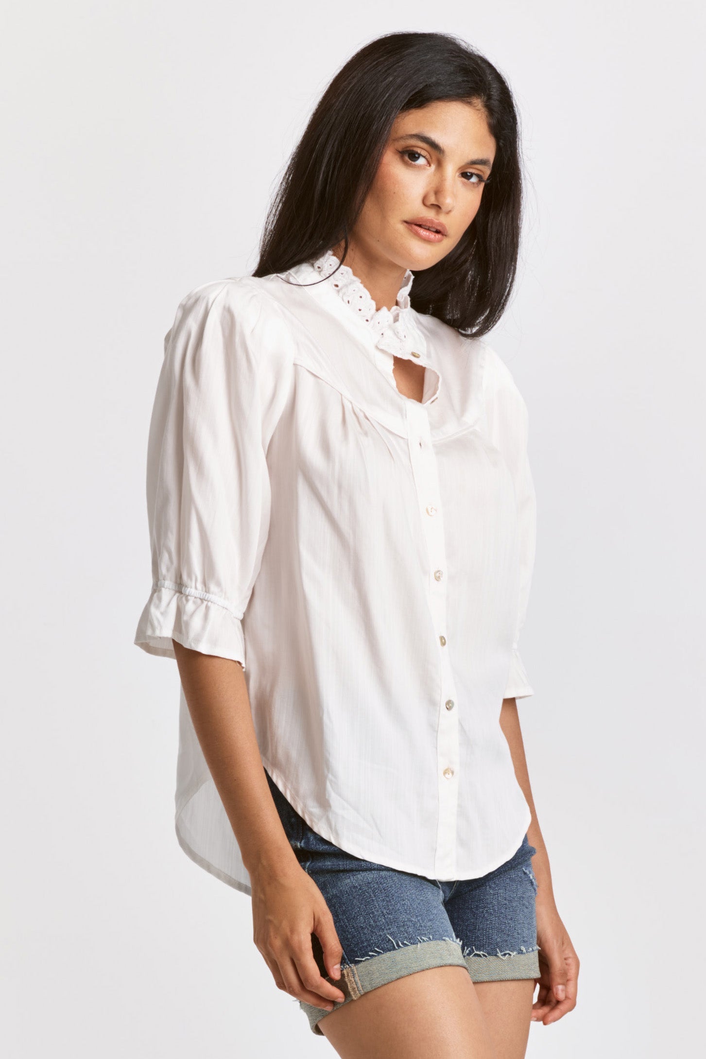 Janella Button Front Tencel Blouse - FINAL SALE