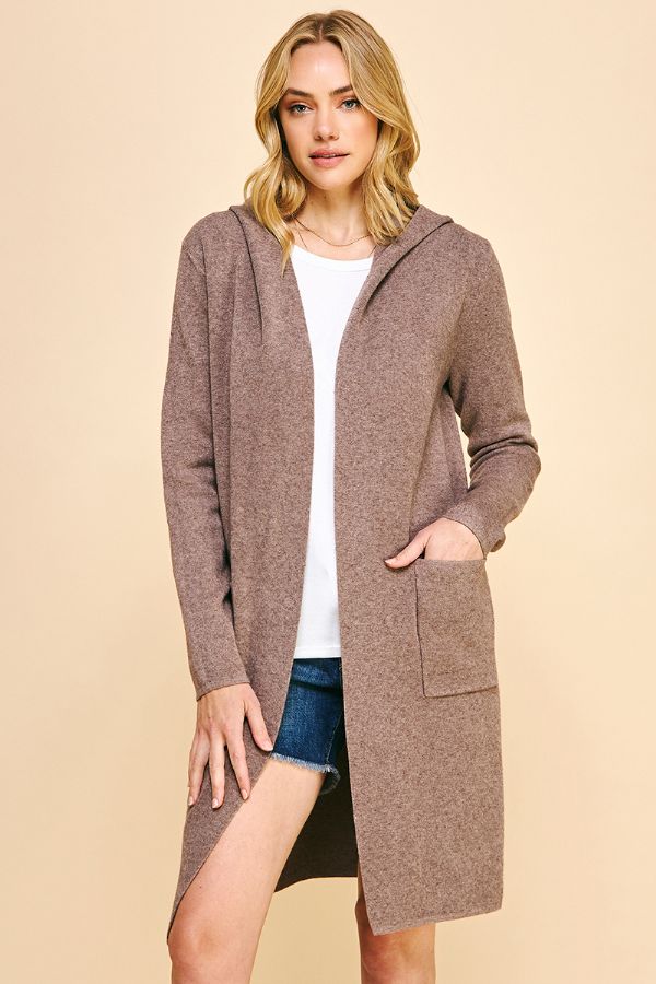 Hooded Long Open Front Cardigan