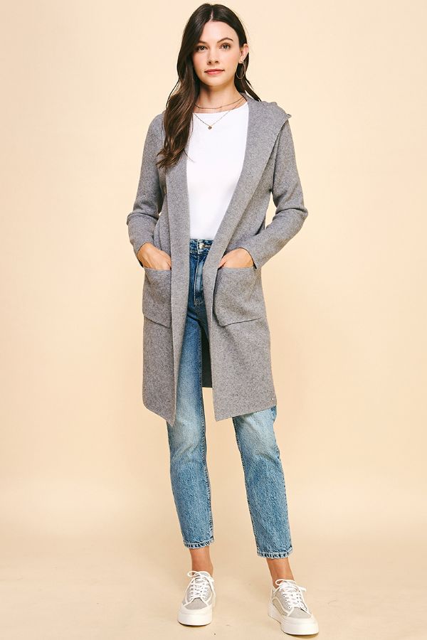 Hooded Long Open Front Cardigan