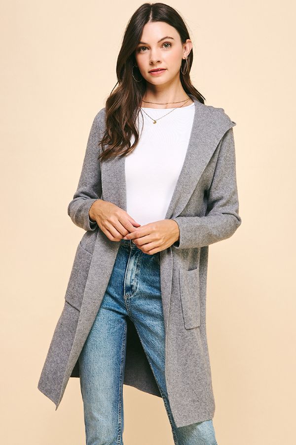 Hooded Long Open Front Cardigan