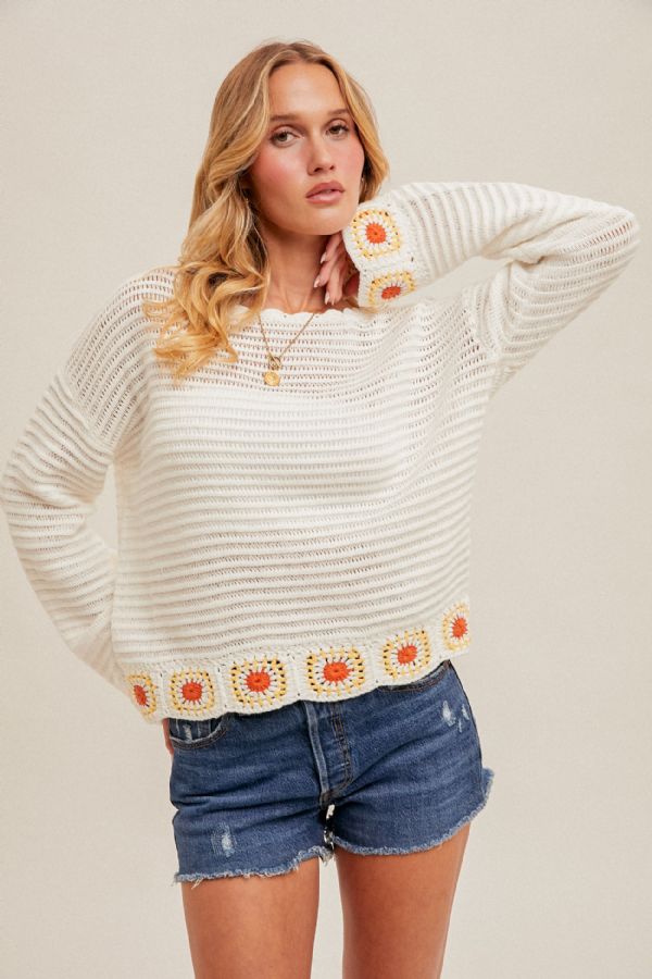 Crochet Trim Sweater