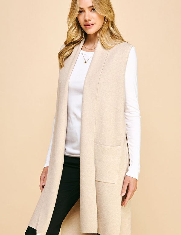 Sleek Open Front Cardigan Sleeveless Sweater