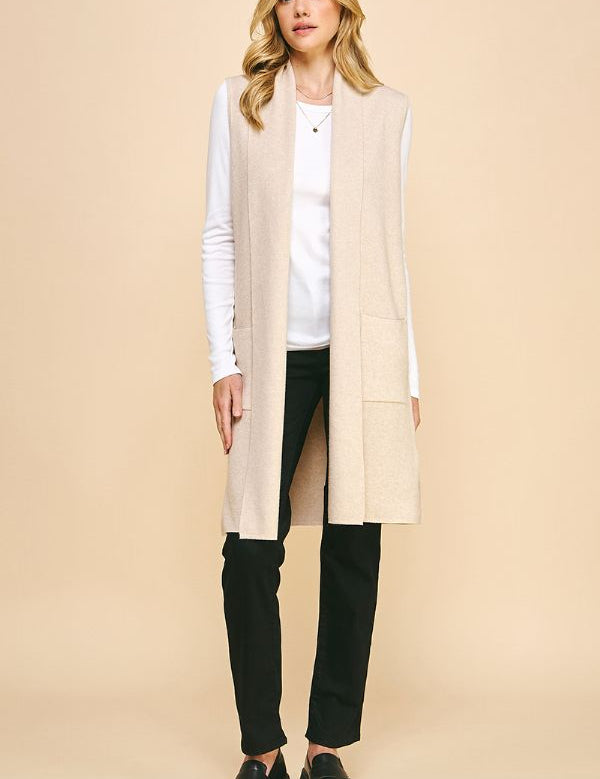 Sleek Open Front Cardigan Sleeveless Sweater