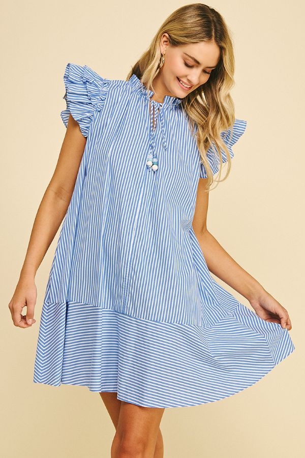 Elyse Striped Flutter Sleeve Mini Dress