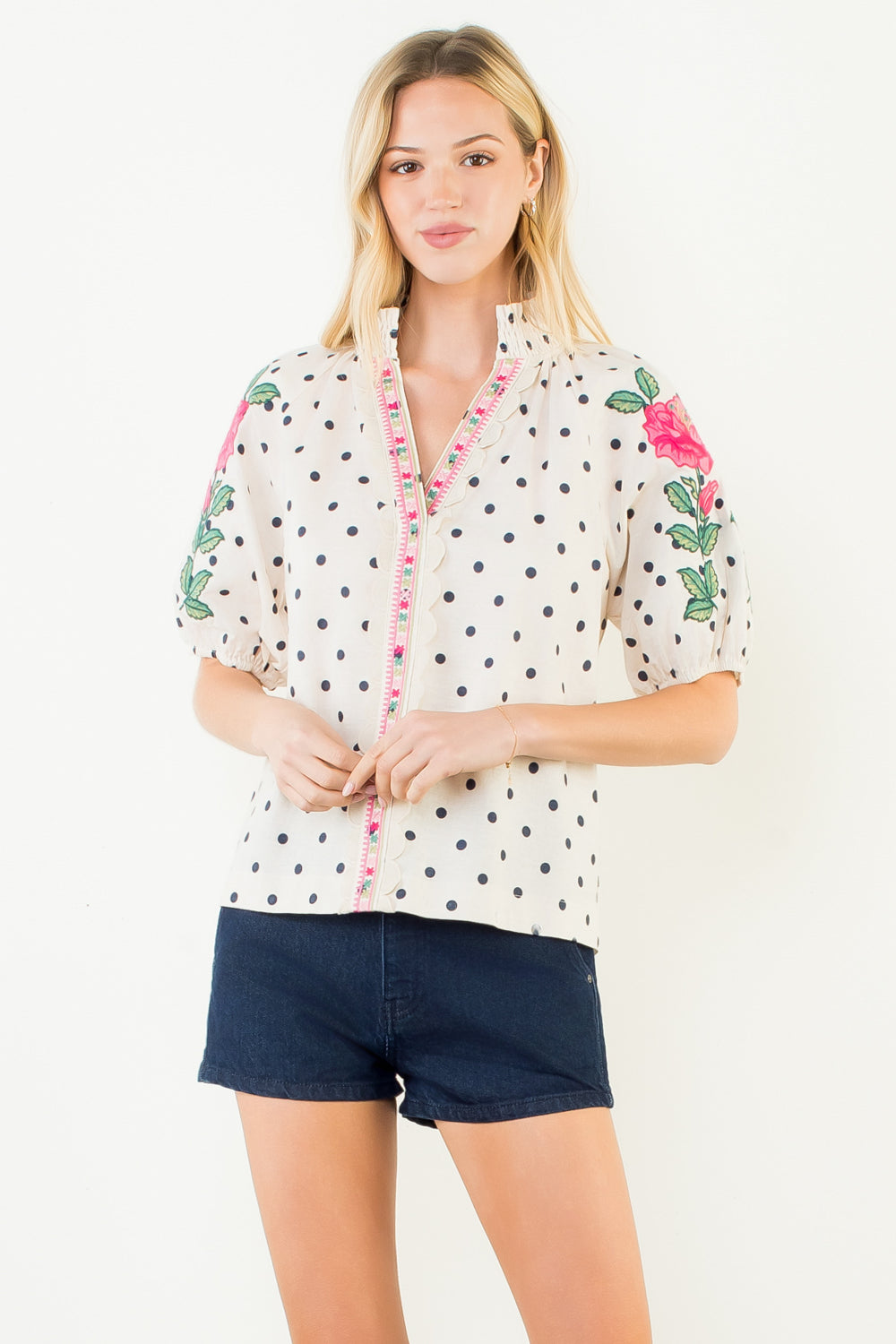 THML Polka Dot Puff Sleeve Blouse