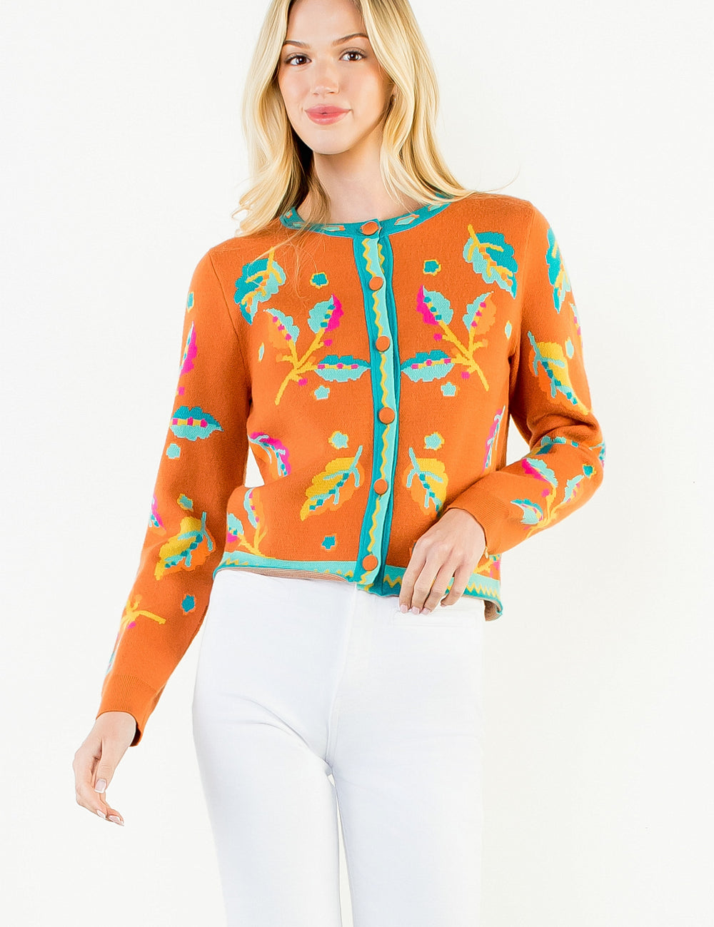Bold Button Front Cardigan Sweater by THML