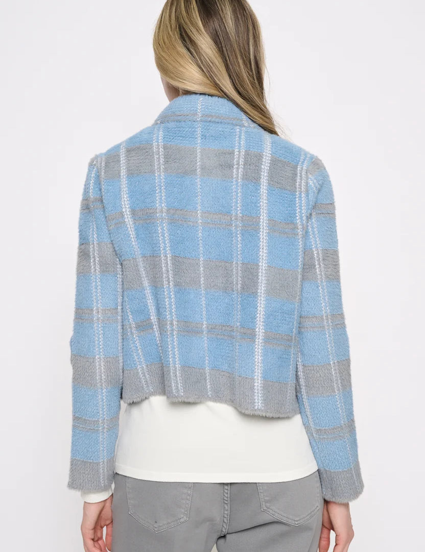 Crop Plaid Button Front Jacket