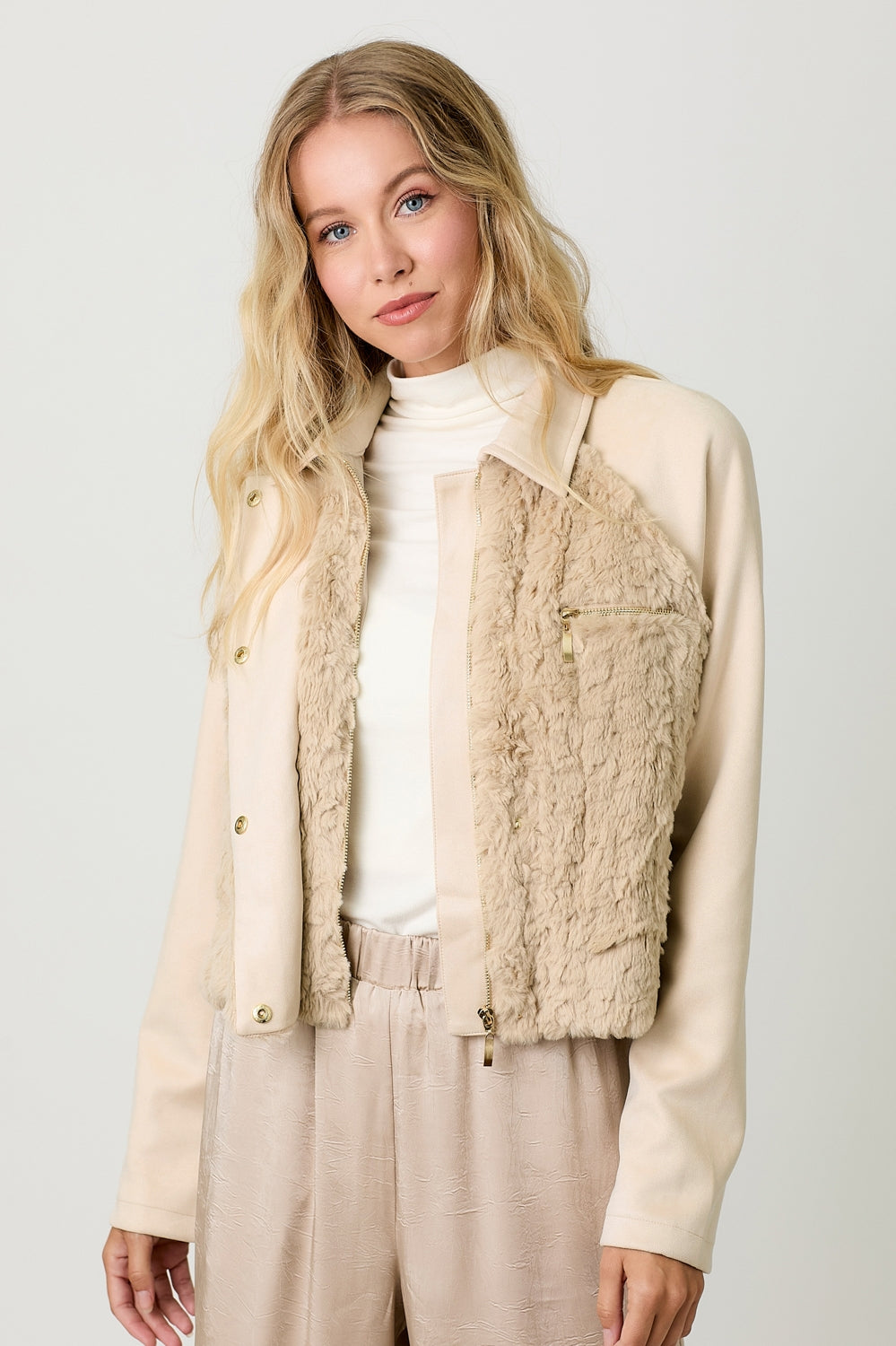 Faux Fur & Suede Crop Jacket