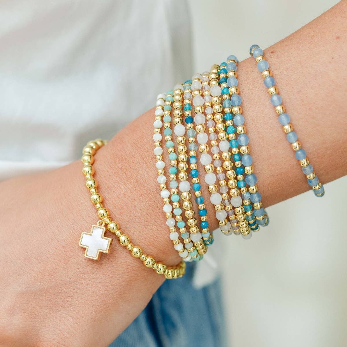 Beaded Cross Charm Bracelet