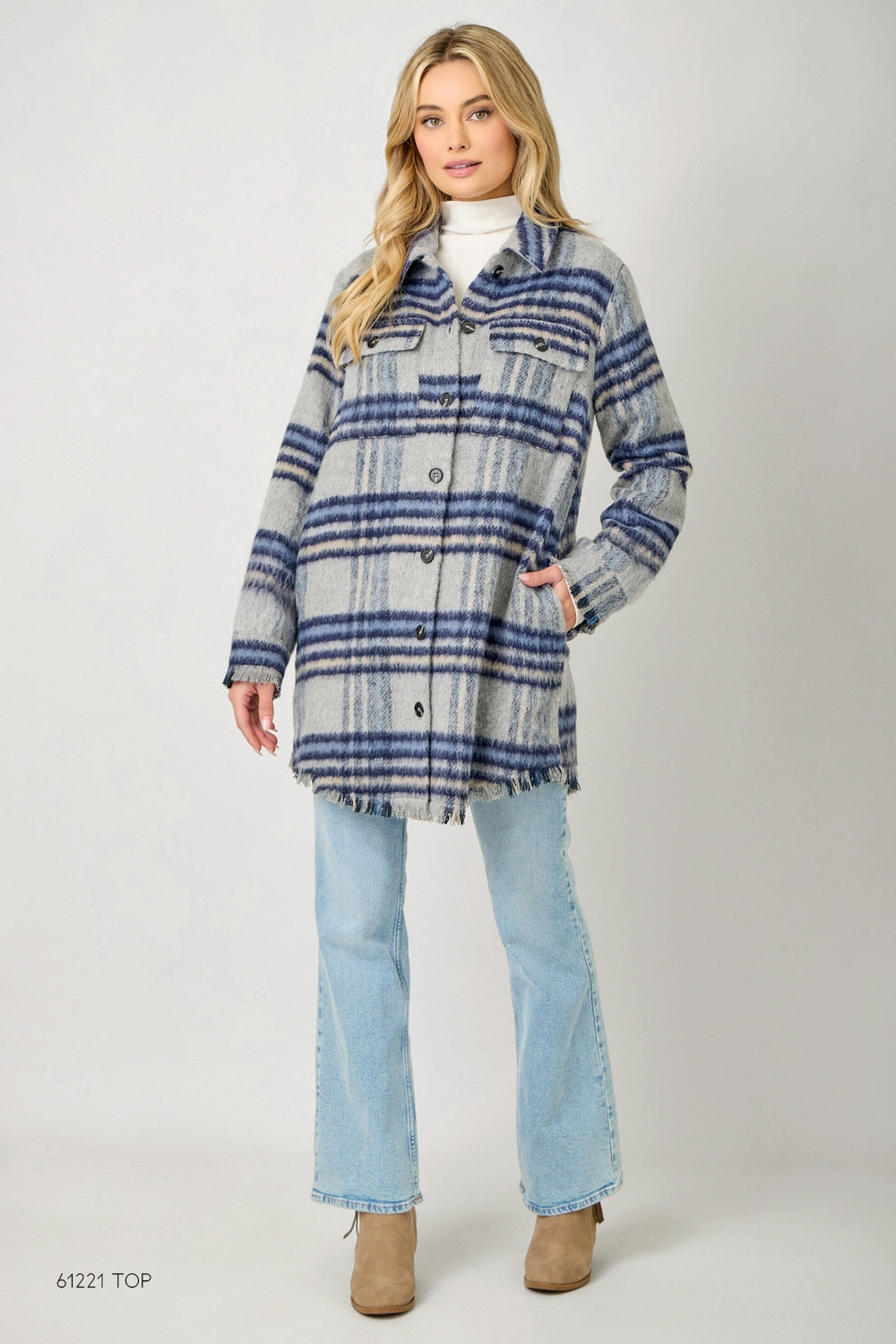 Fringe Detail Plaid Shacket