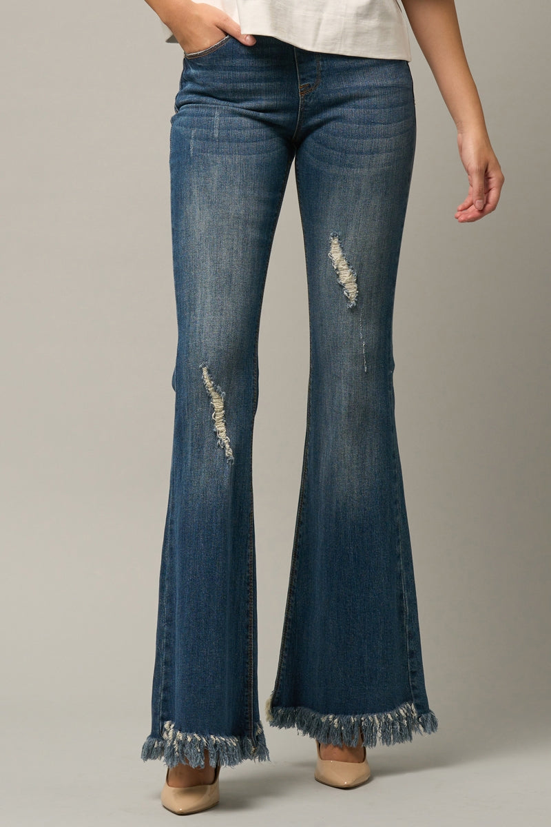 Bootcut Frayed Hem Denim Jeans