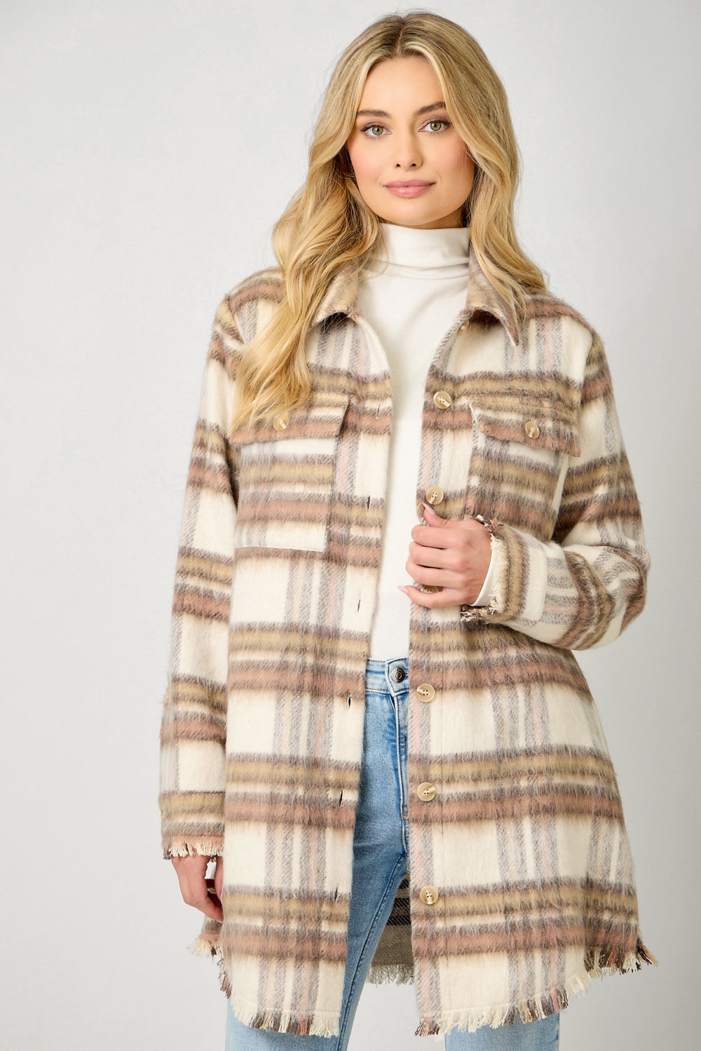 Fringe Detail Plaid Shacket