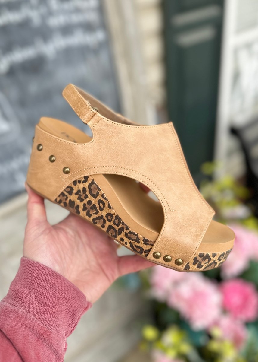 Carley Wedge Sandal in Taupe Leopard