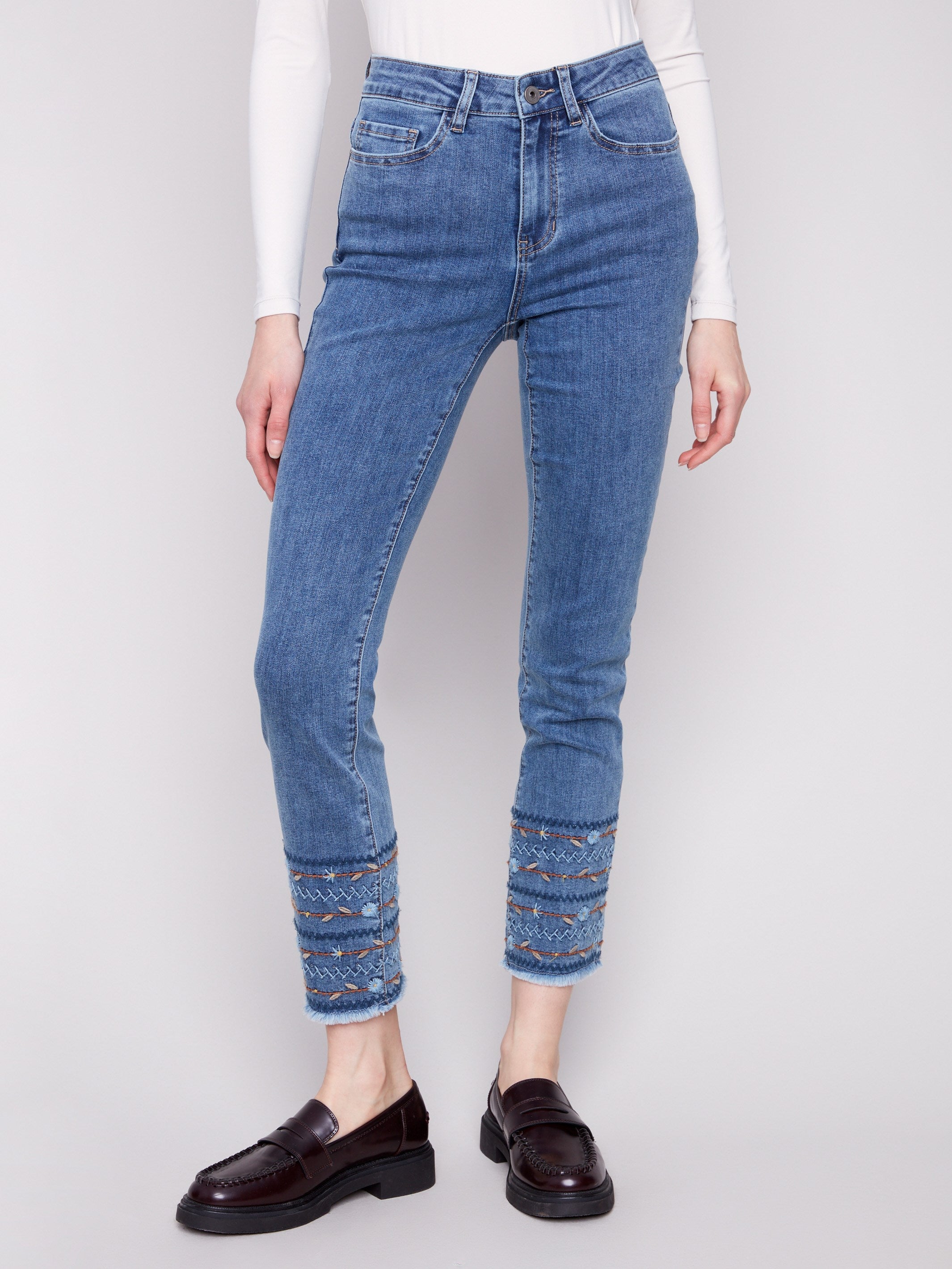 Charlie B Embroidered Hem Jean - FINAL SALE