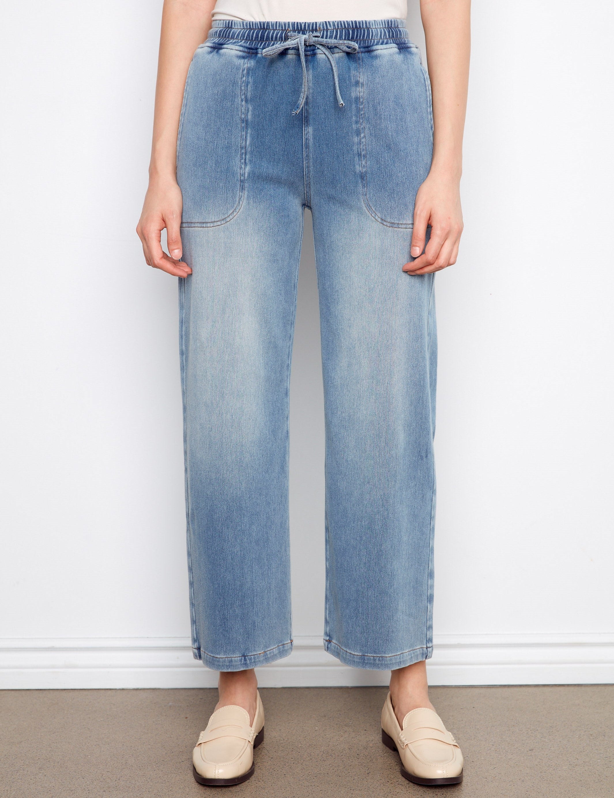 Knit Denim Wide Leg Bottoms
