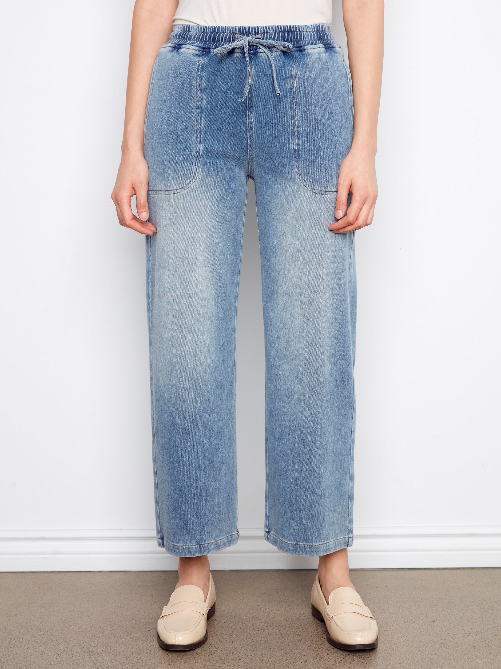 Knit Denim Wide Leg Bottoms