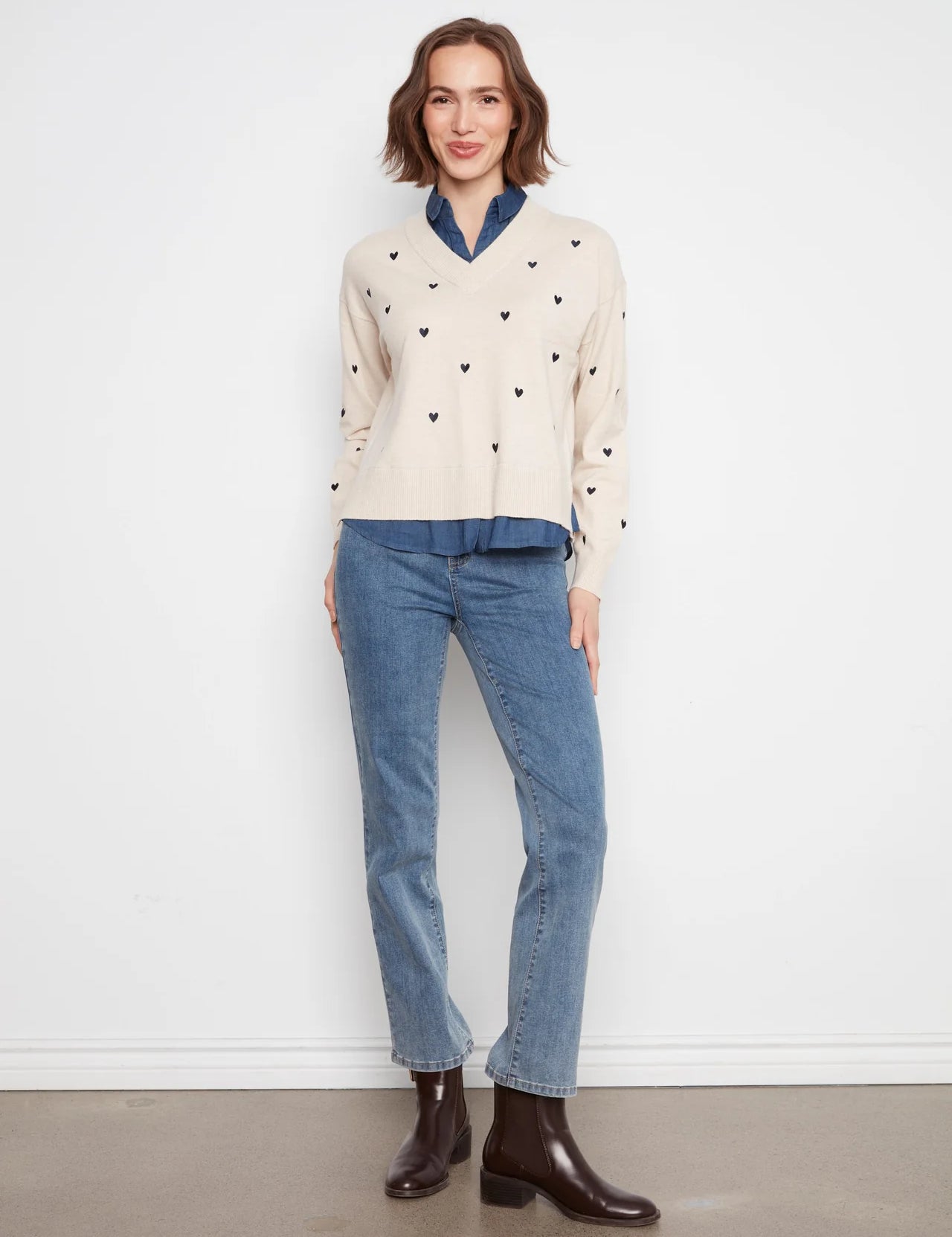 Charlie B Heart Embroidered Sweater