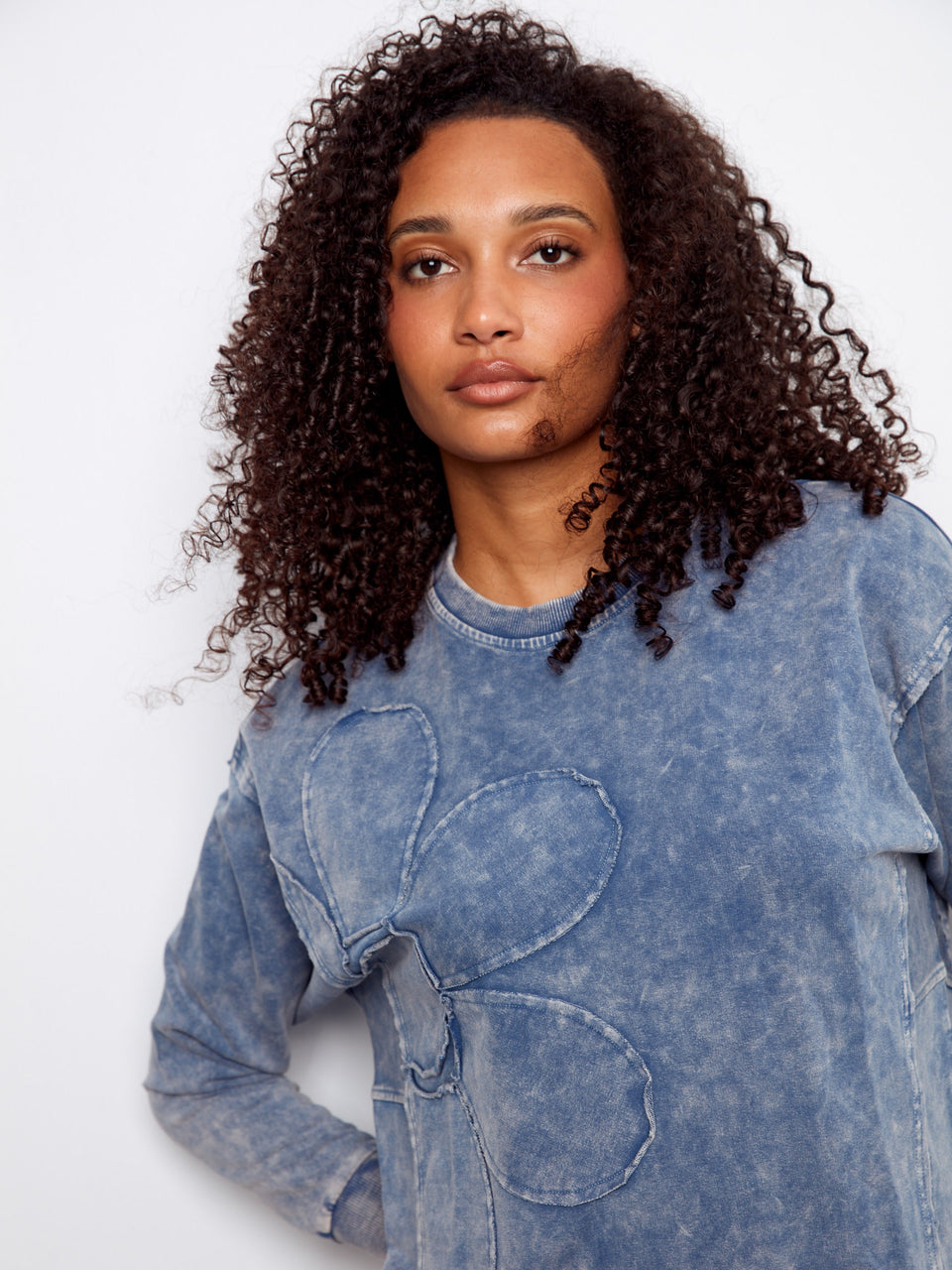 Long Sleeve Flower Applique Top
