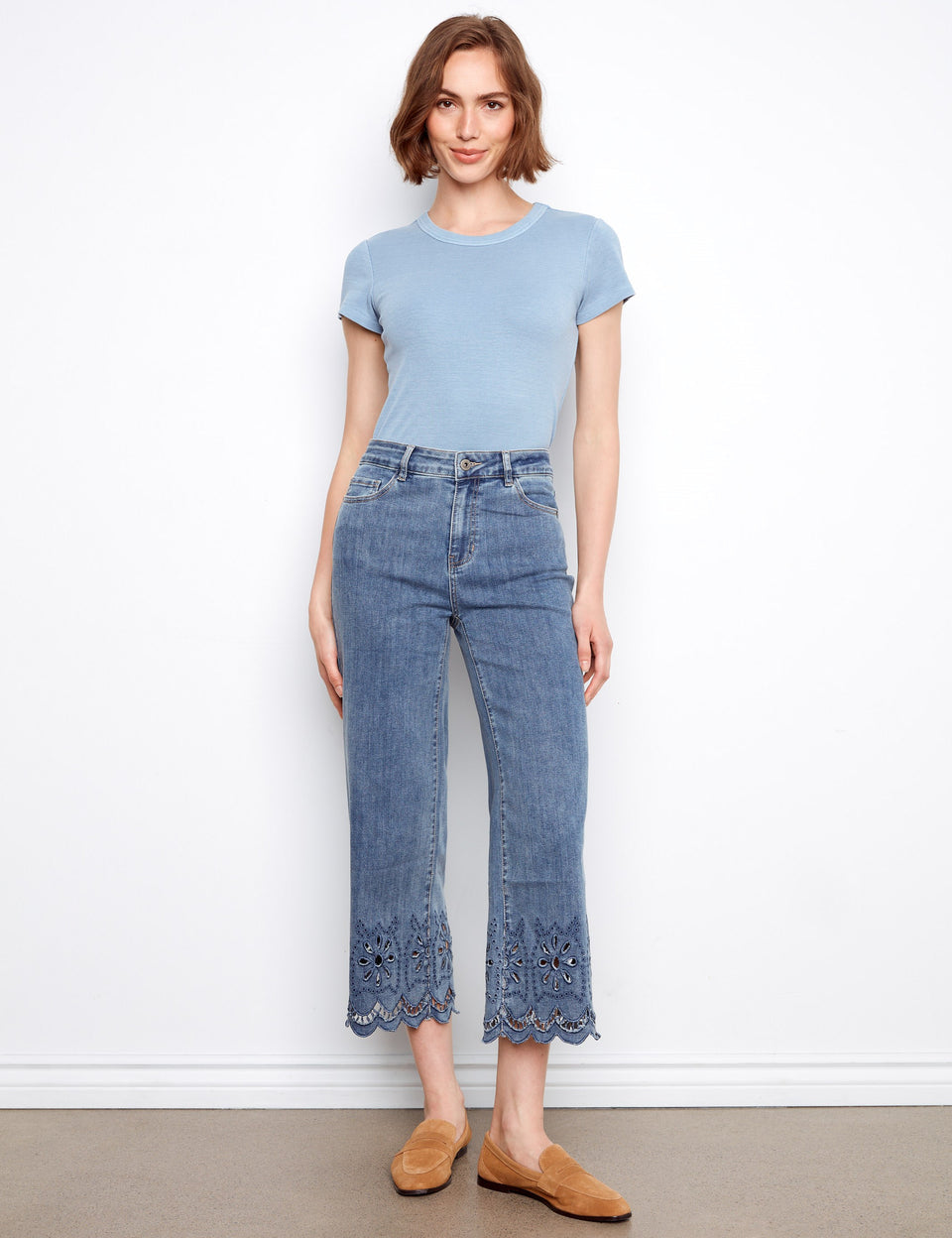 Eyelet Hem Wide Leg Denim by Charlie B