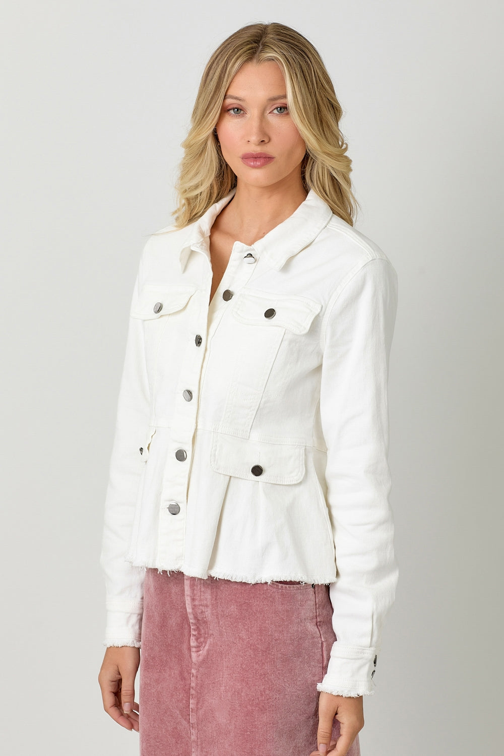 White Peplum Style Denim Jacket