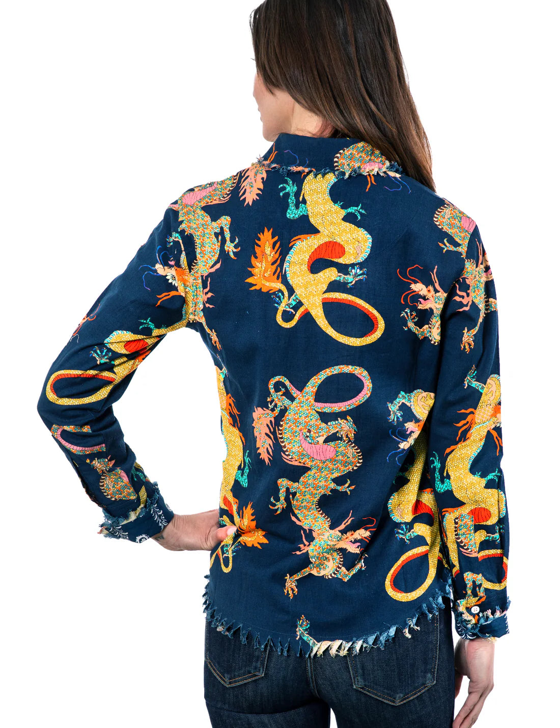 Navy Dragon Cape Cod Blouse