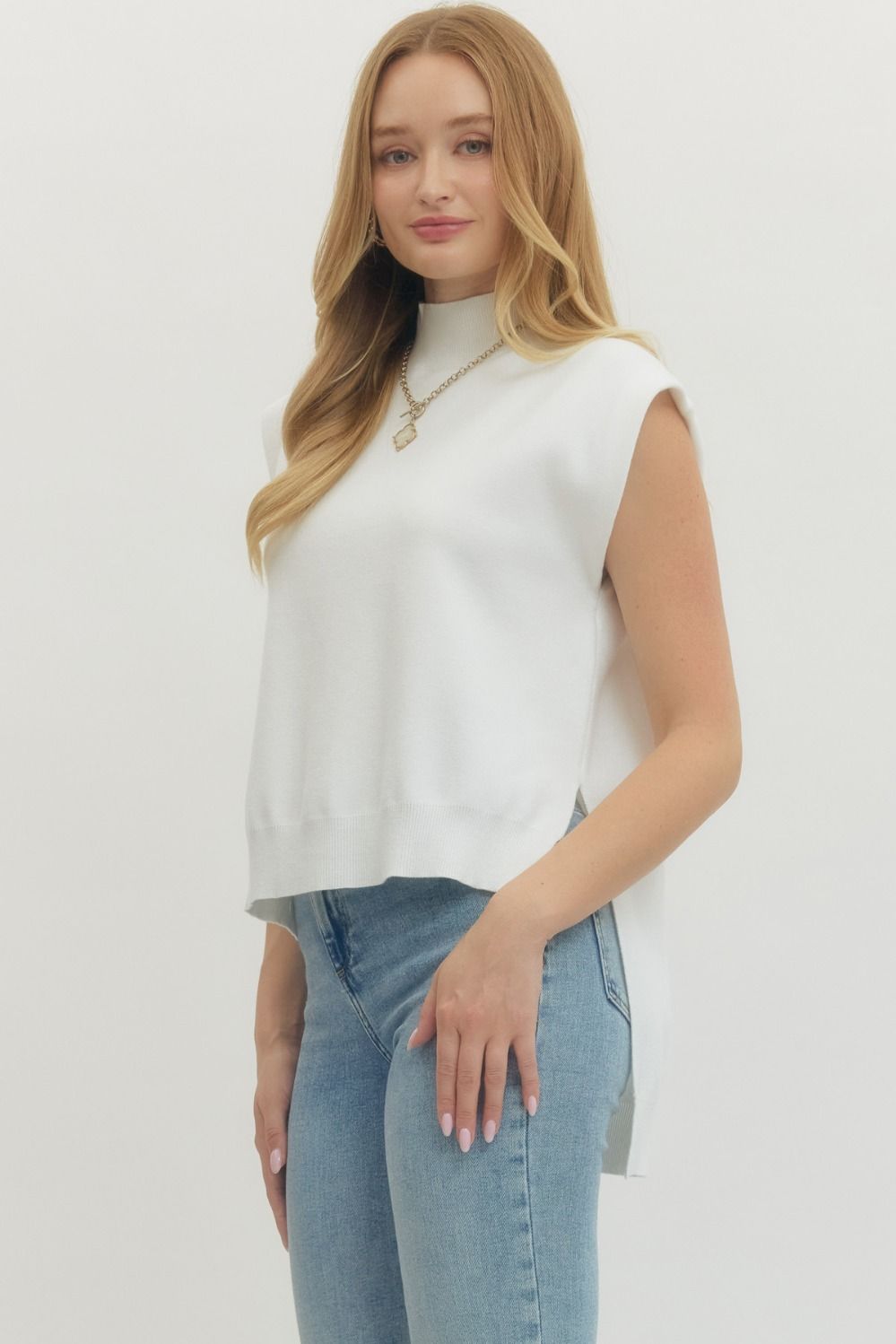 The Carrie Mock Neck Sleeveless Sweater