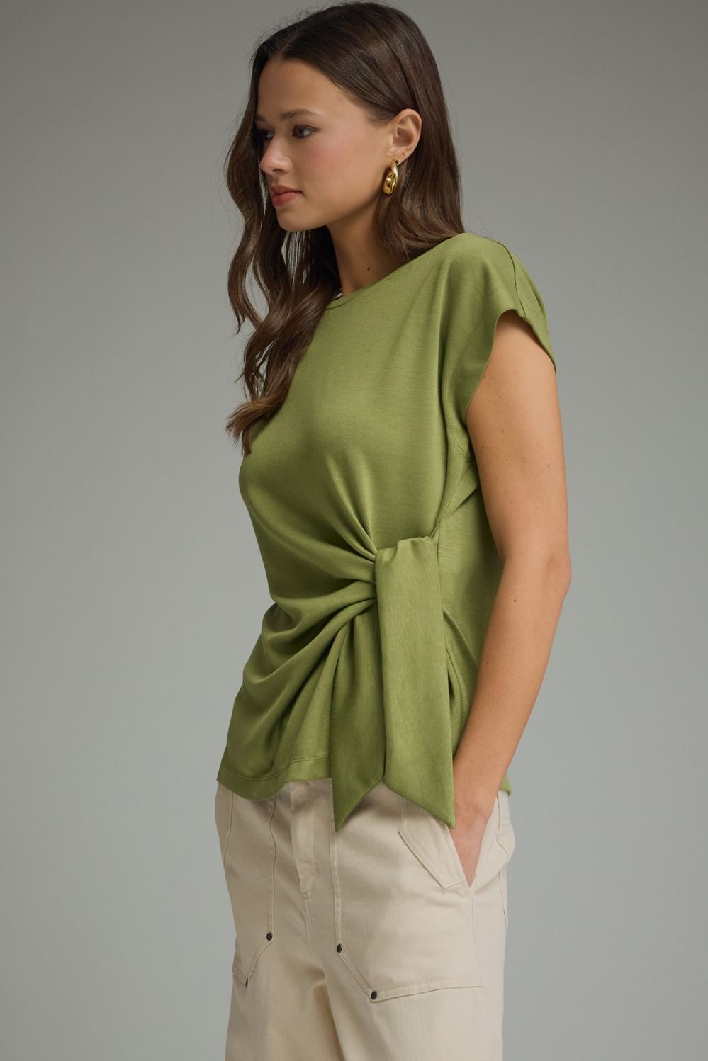 Gretta Side Tie Top in Matcha Green