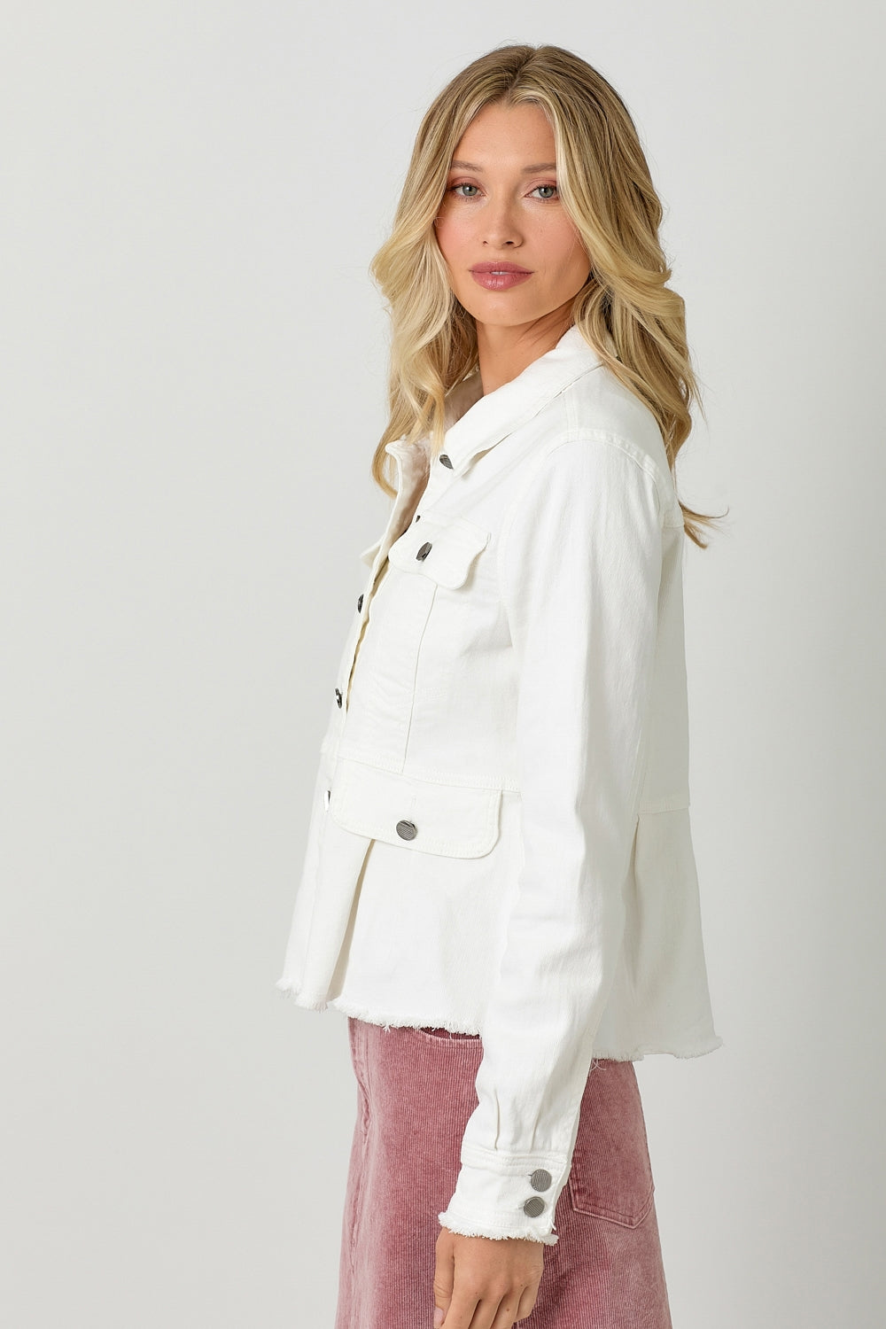 White Peplum Style Denim Jacket