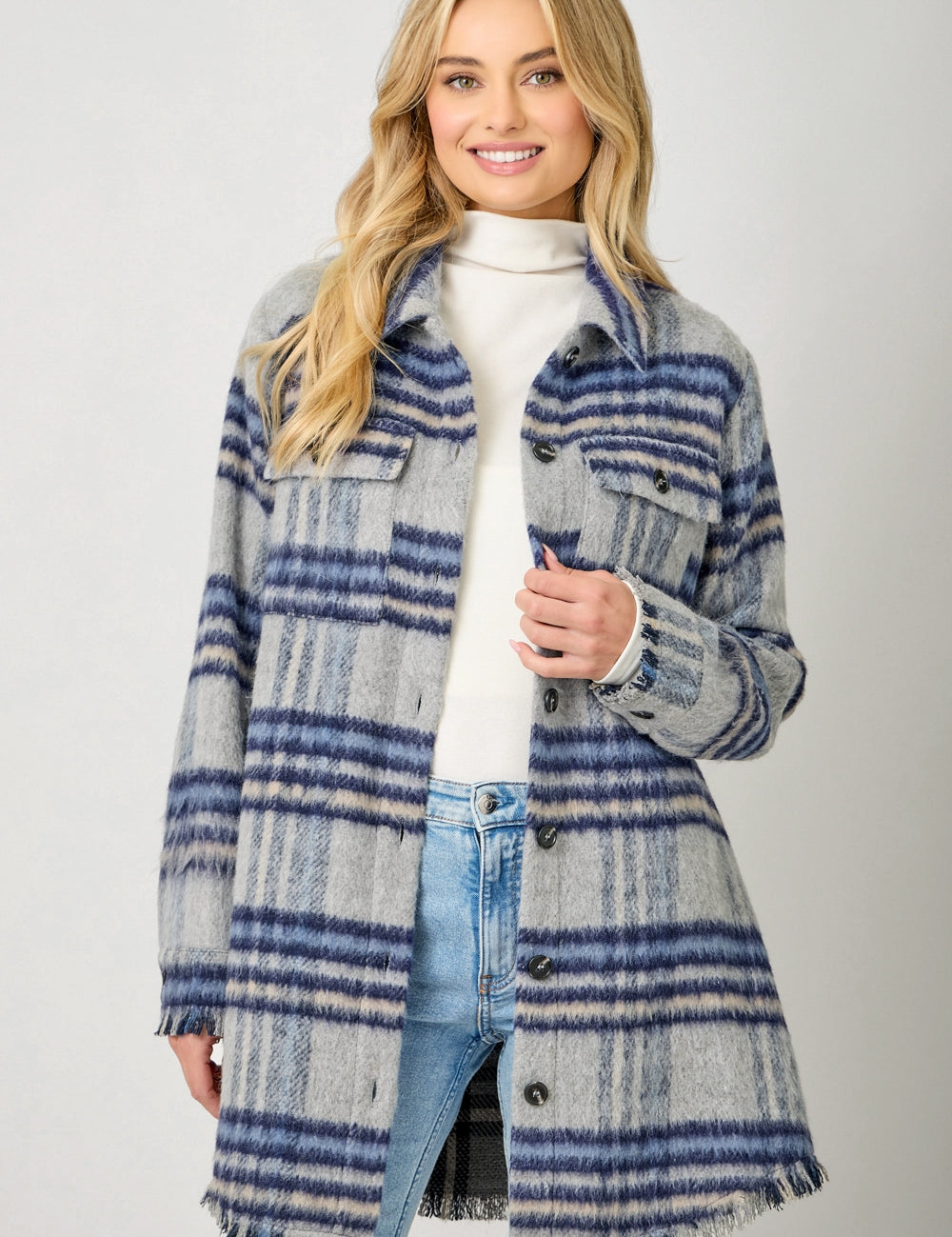 Fringe Detail Plaid Shacket