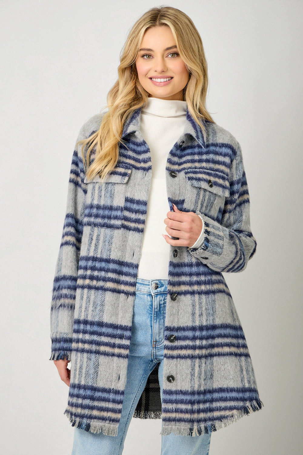 Fringe Detail Plaid Shacket