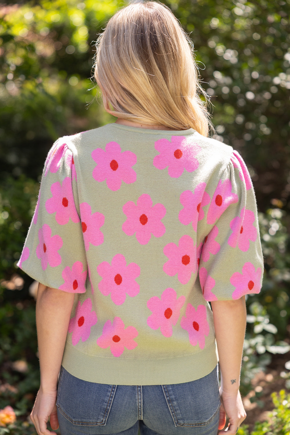 Sassy Floral Puff Sleeve Sweater
