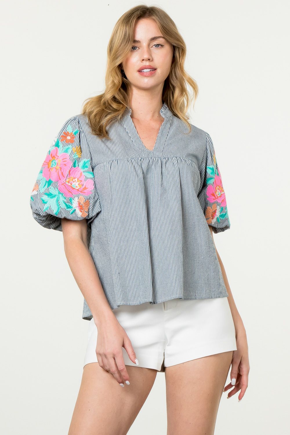 Puff Sleeve Emboirdered Top by THML - FINAL SALE