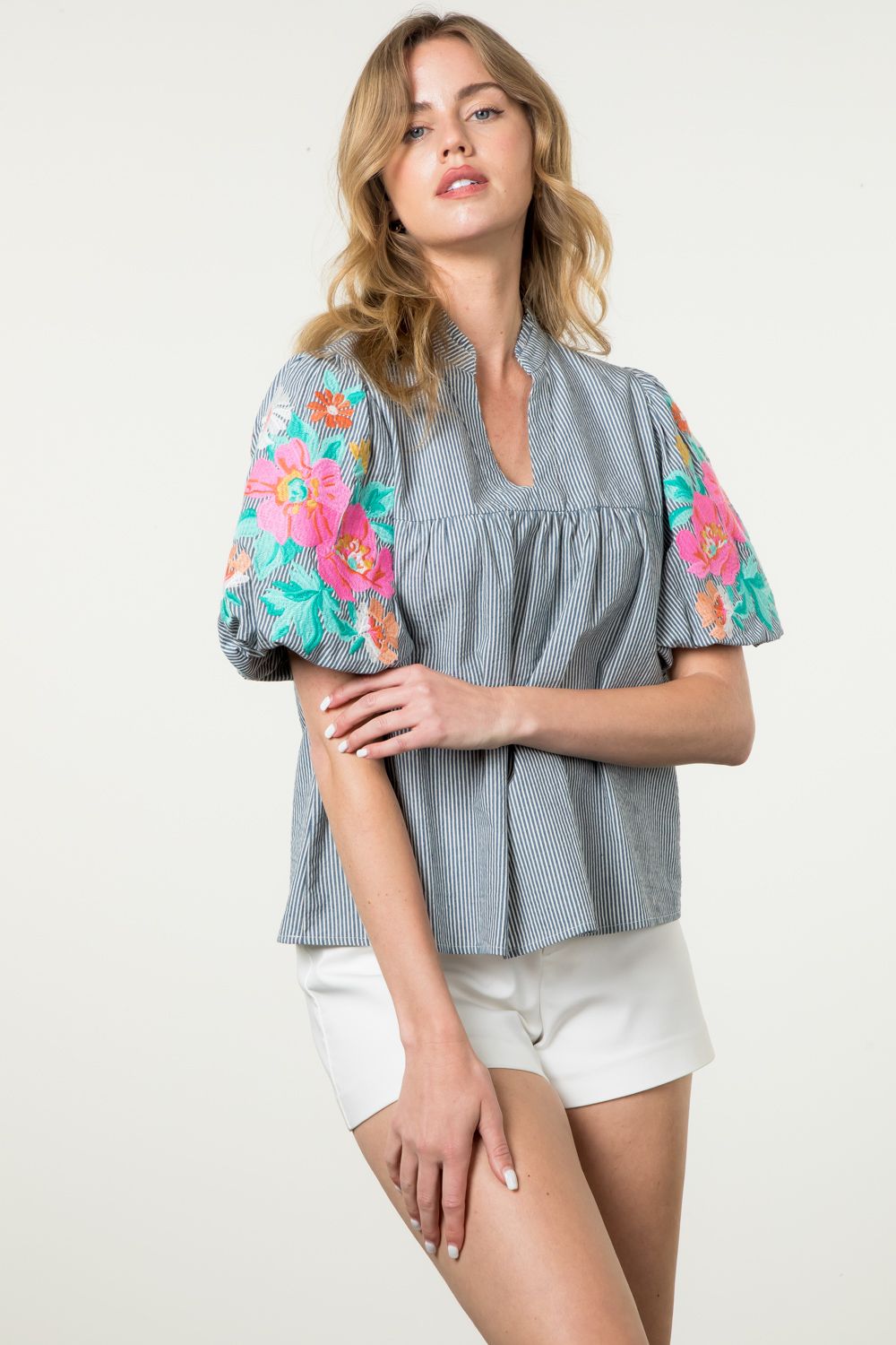 Puff Sleeve Emboirdered Top by THML - FINAL SALE