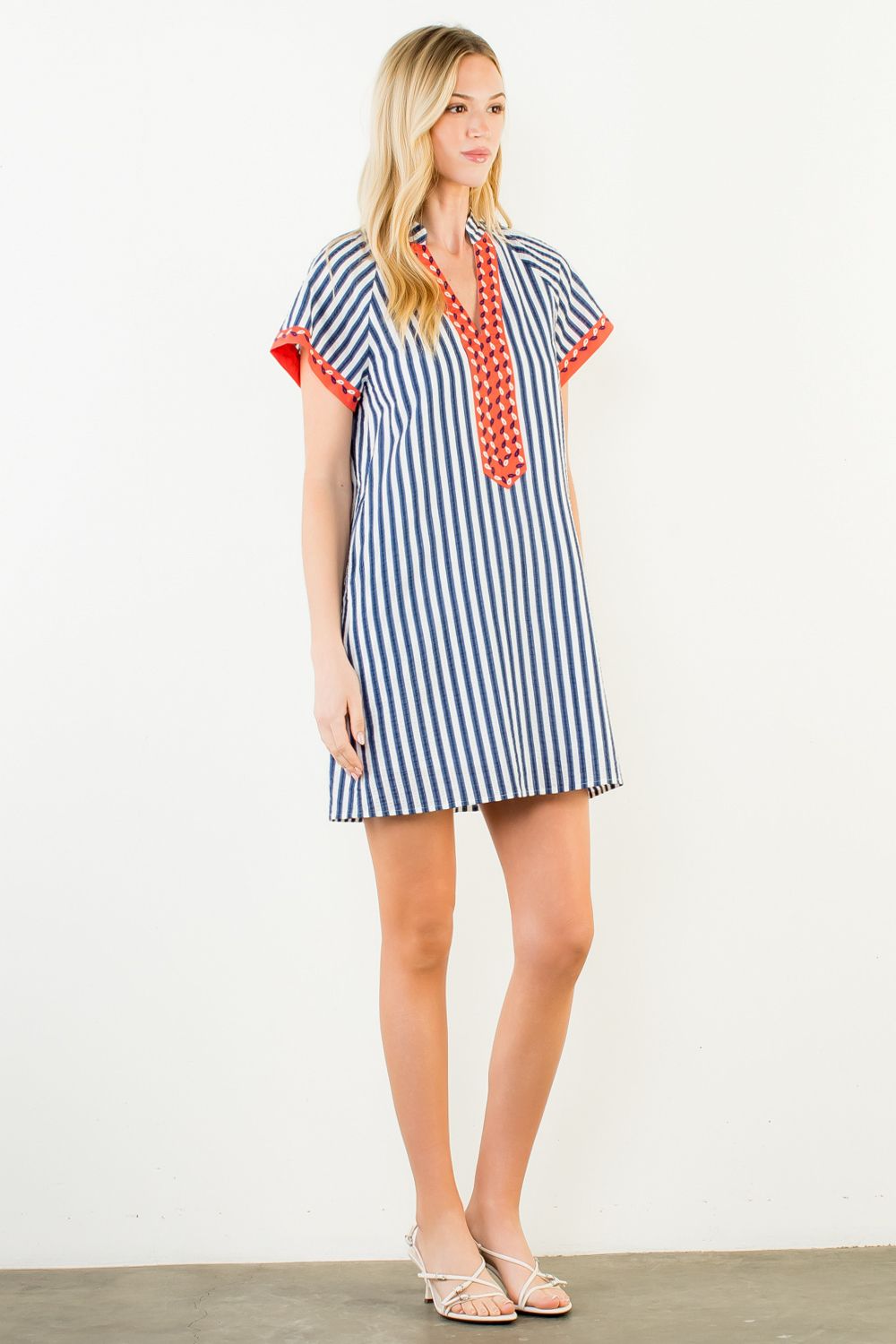 Nicka Striped V Neck Dress by THML