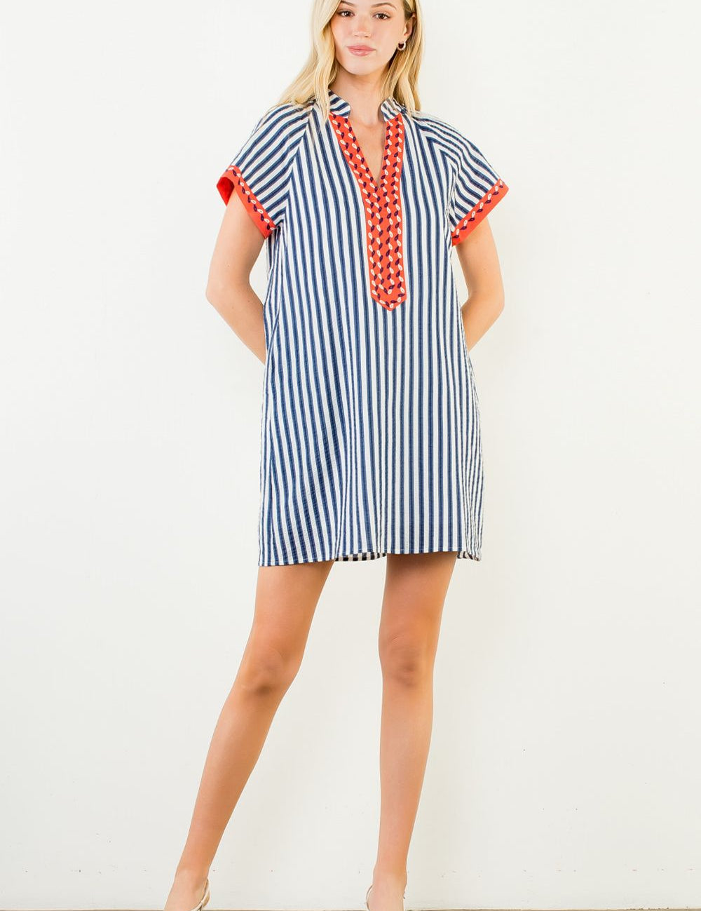 Nicka Striped V Neck Dress by THML