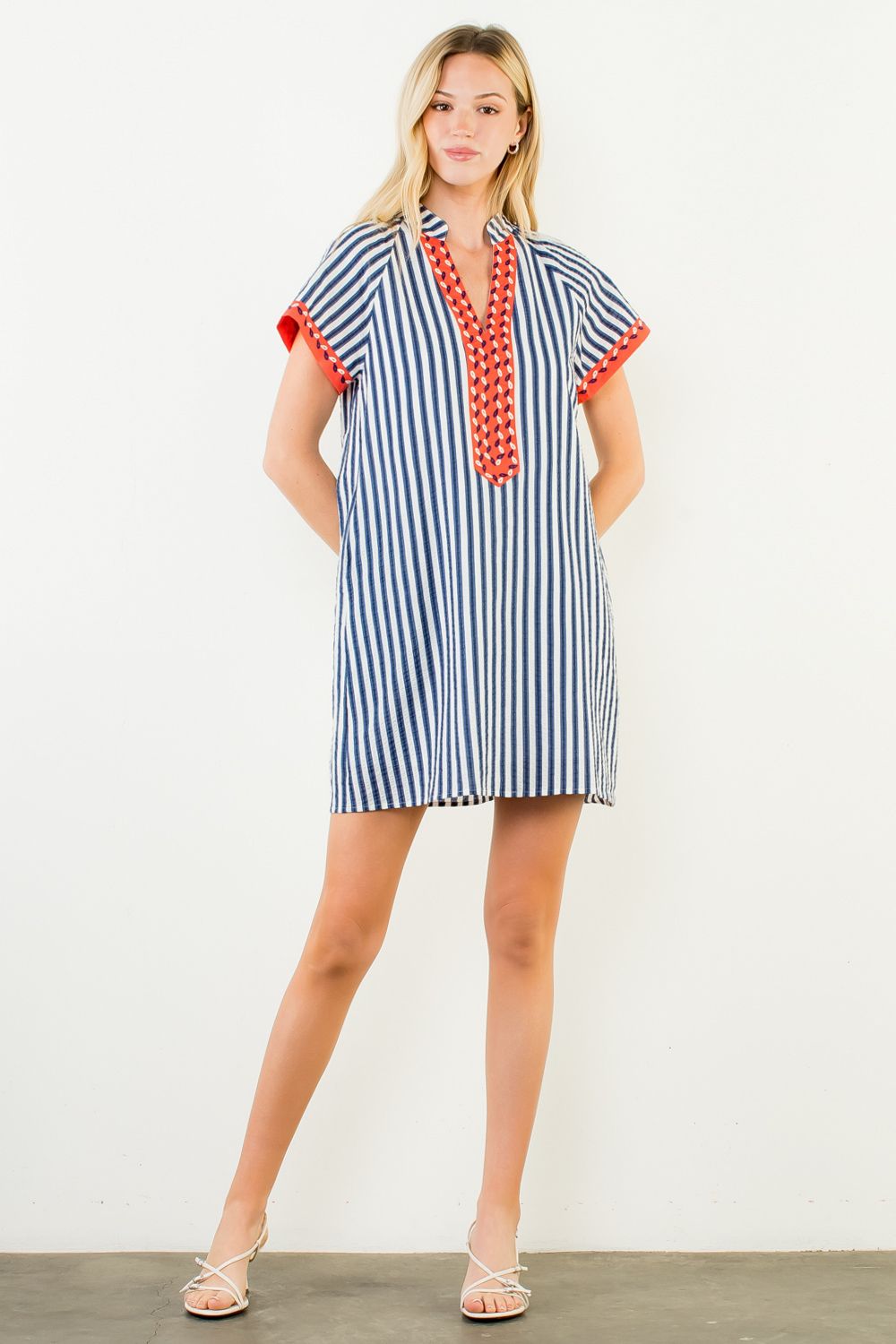 Nicka Striped V Neck Dress by THML