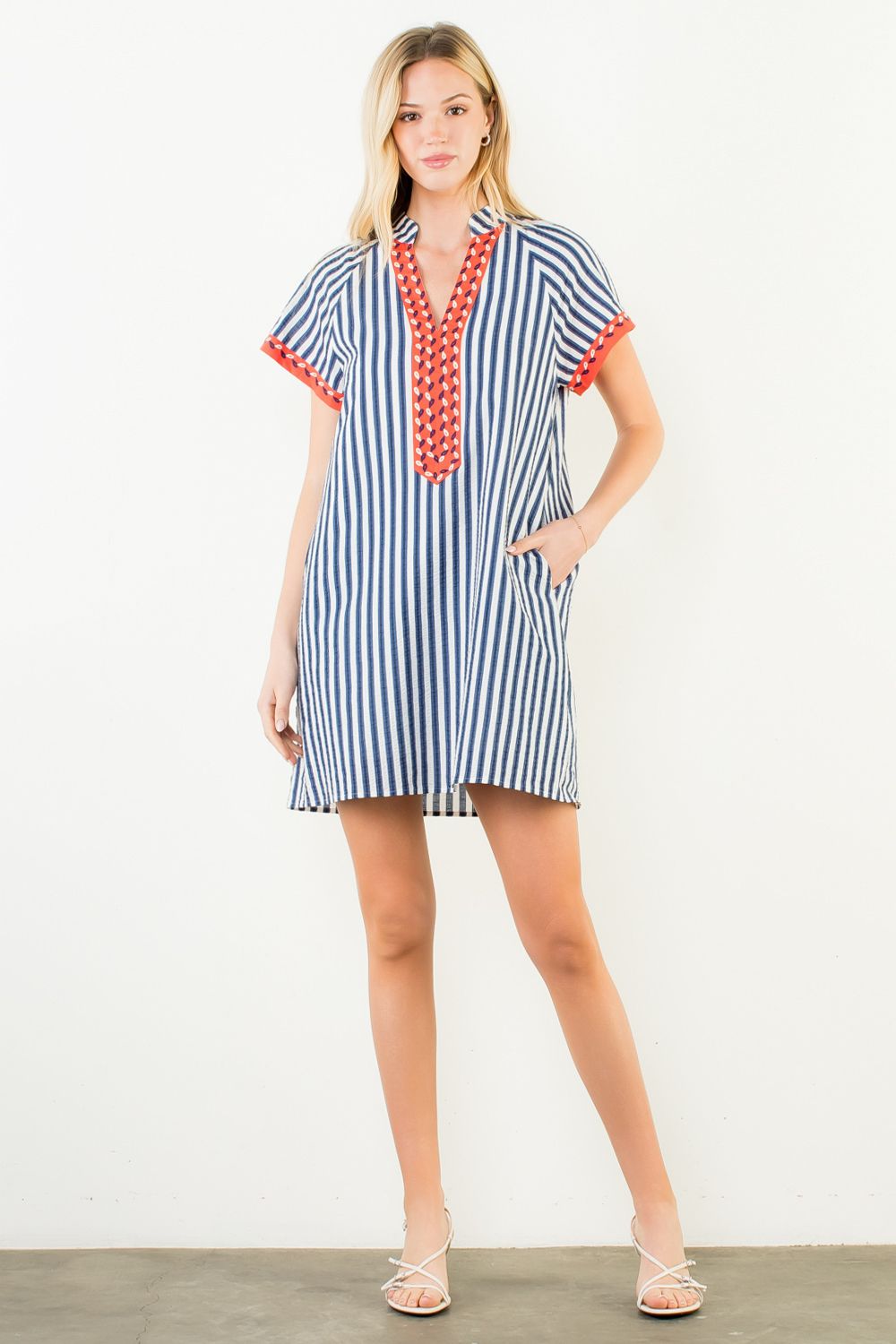 Nicka Striped V Neck Dress by THML