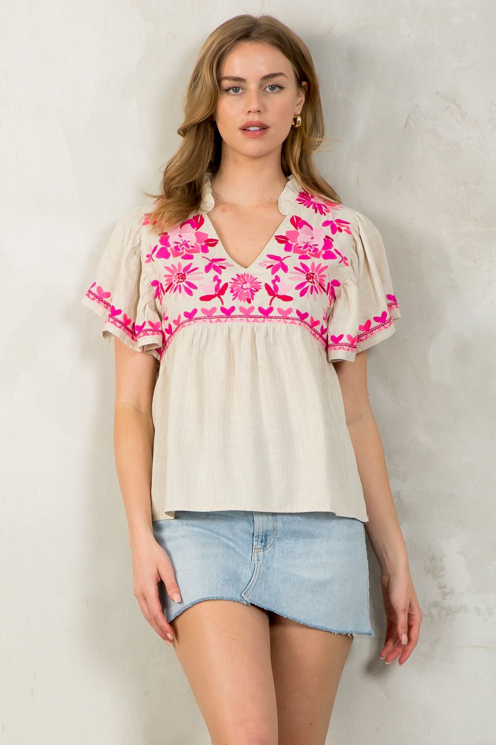 Pink Embroidered Top by THML
