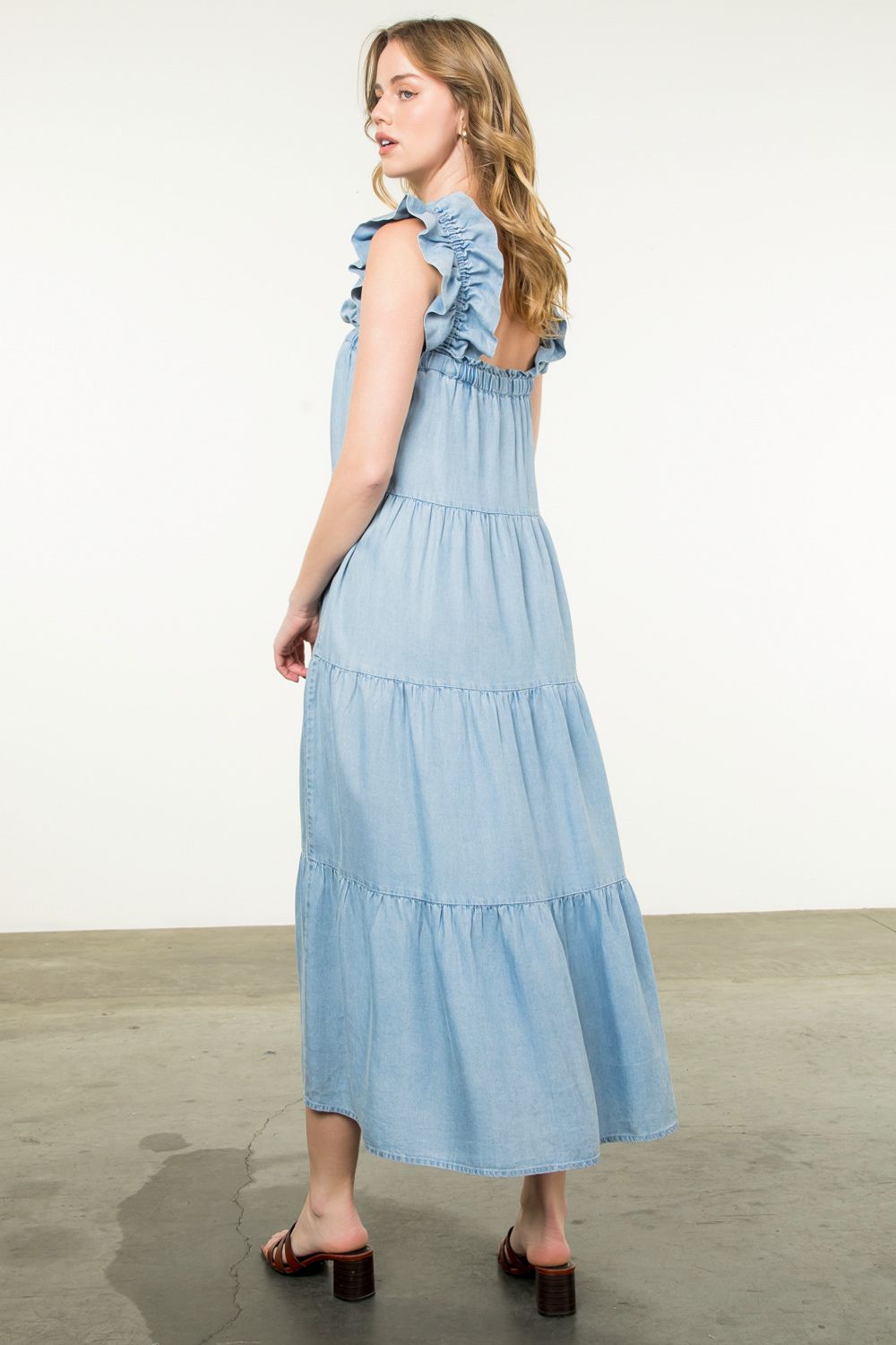 Denim Tiered Maxi Dress by THML