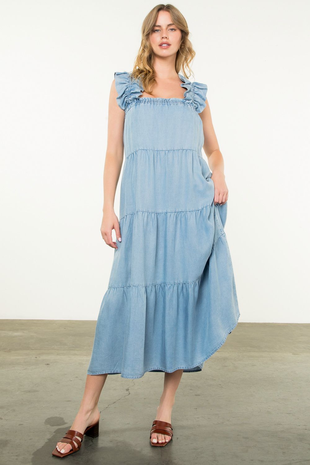 Denim Tiered Maxi Dress by THML