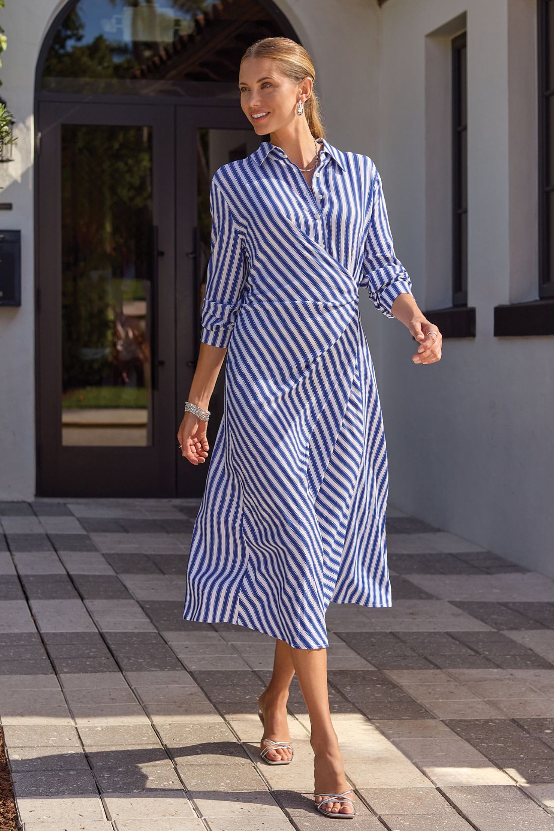 Long Sleeve Faux Wrap Dress