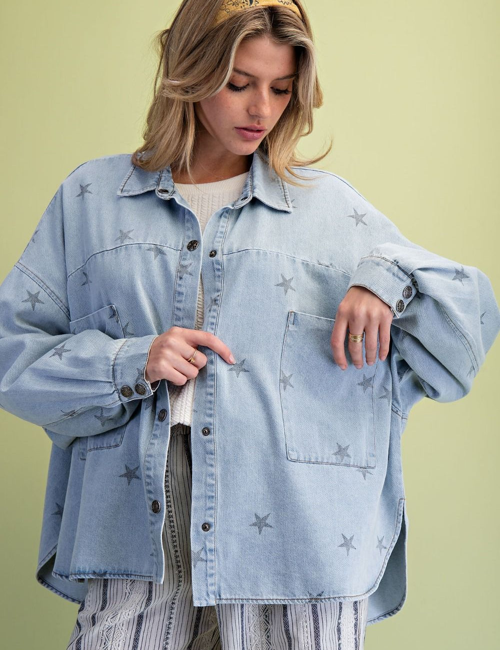 Star Print Lightweight Denim Jacket