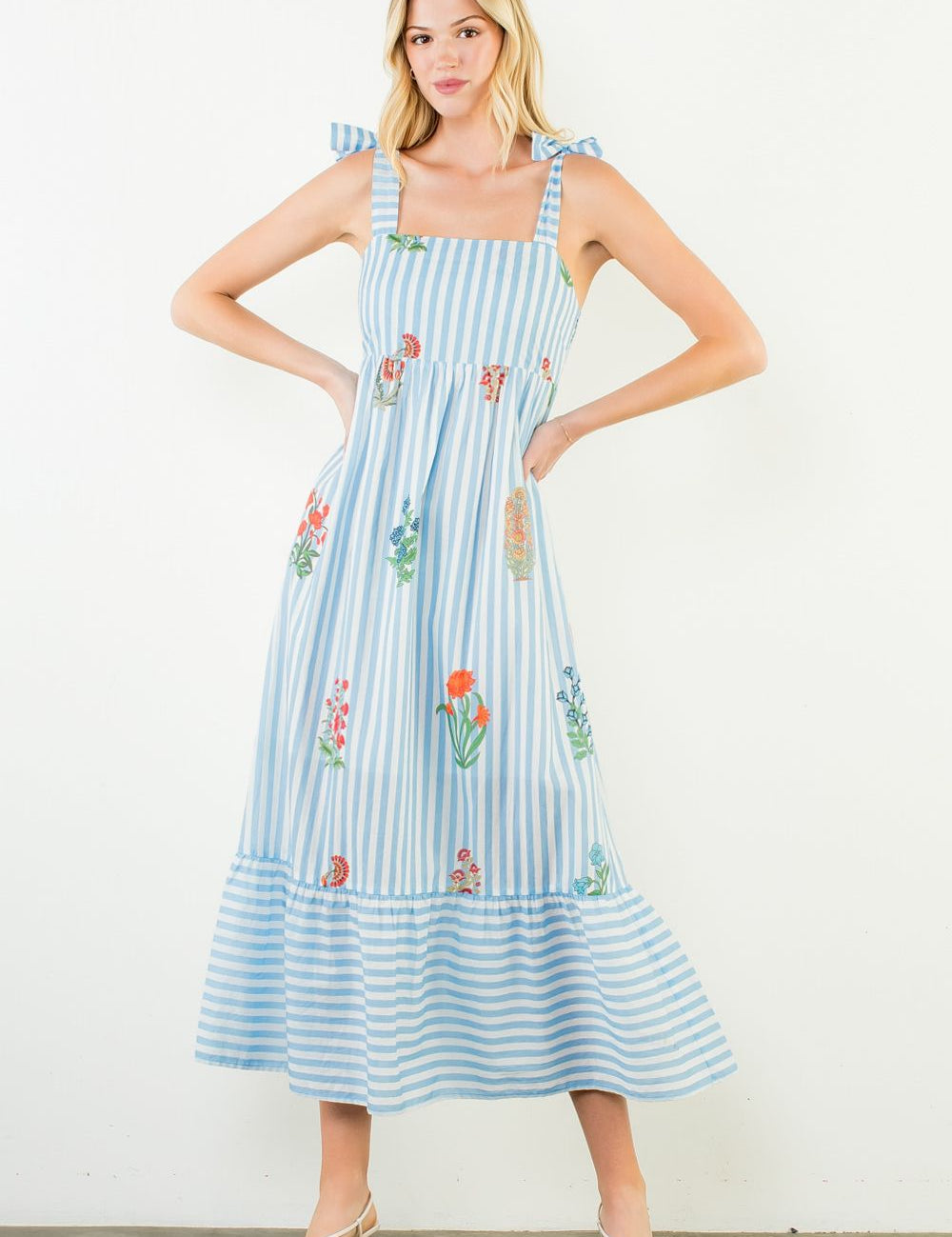 Elisa Striped Floral Maxi Dress
