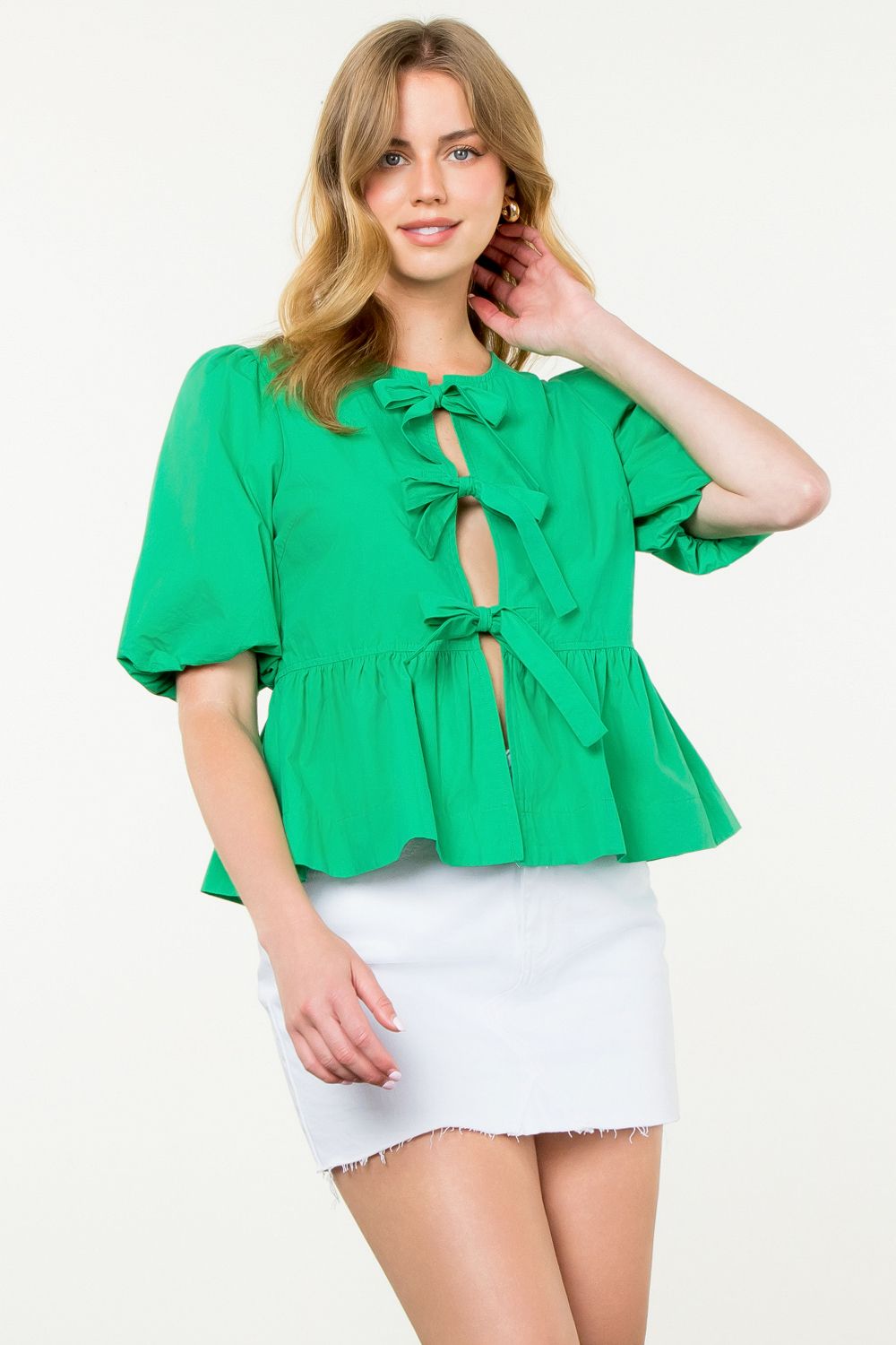 Puff Sleeve Tie Front Top by THML