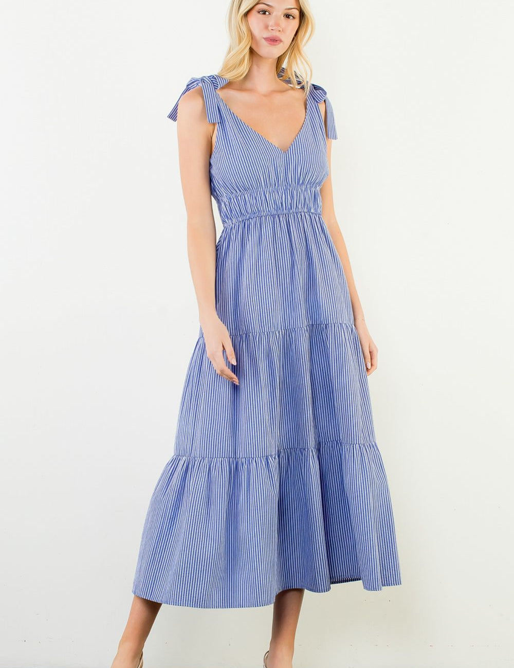 Francine Blue Striped Sleeveless Dress
